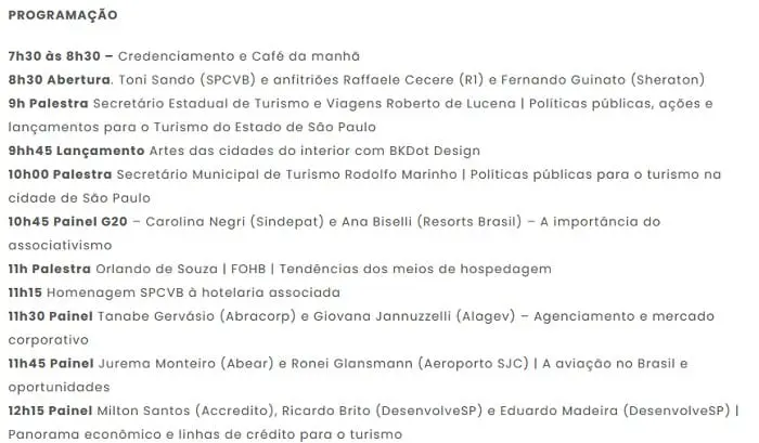 Programação do evento