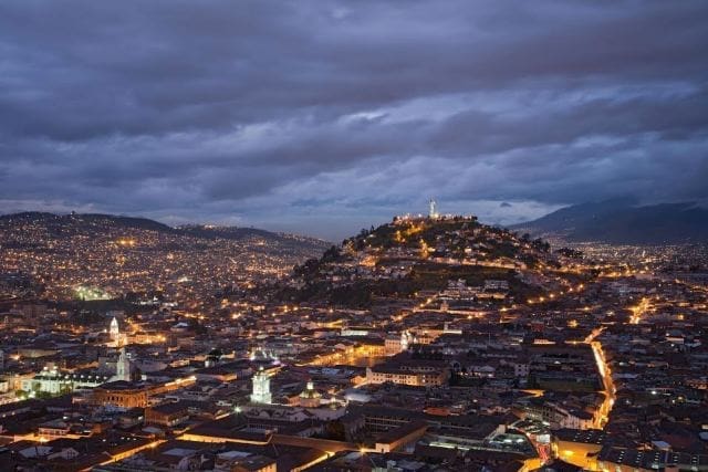 Virgin of Quito, Panecillo Hill from San Juan at night, Quito, Ecuador
