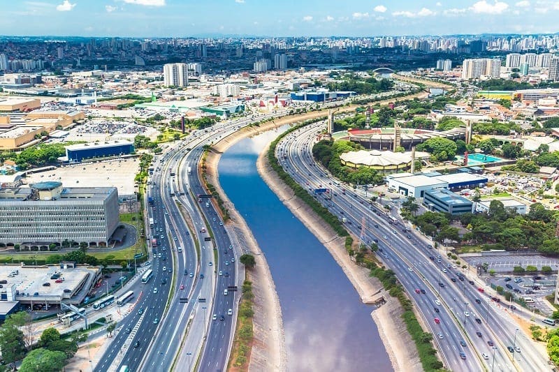 Marginal Tiete, Sao Paulo, Brazil. Aerial View.