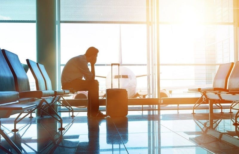 Passenger waits for plane in an airport