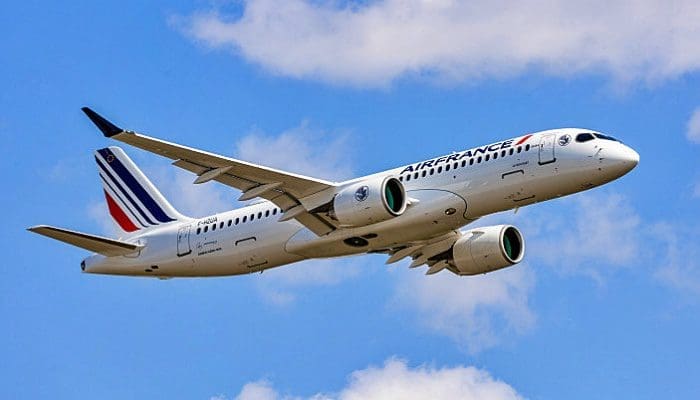 air_france_airbus_a220_decolando Avião Airbus A-220-300 da Air France decolando (foto: Divulgação)