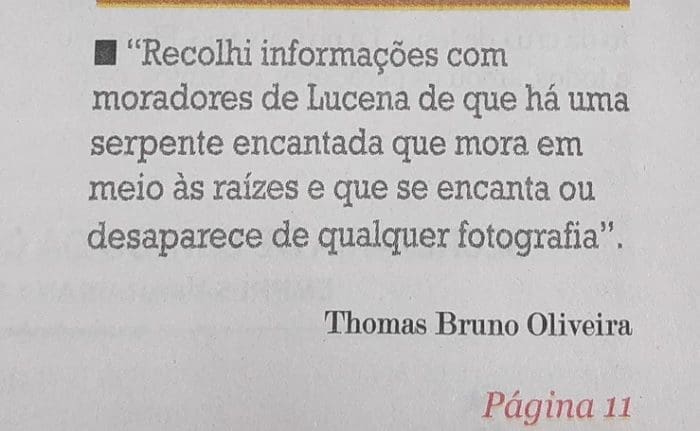 Imagem mostrando o destaque dado a uma fala de Thomas Bruno Oliveira na capa do Jornal A União.