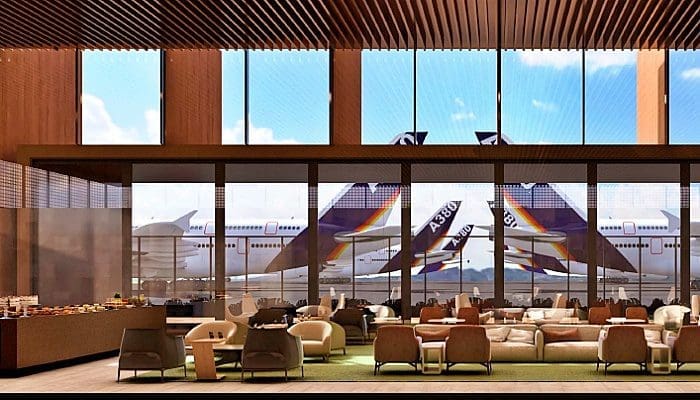 Simulação de como deverá ser um dos ambientes internos do Terminal VIP do aeroporto de Guarulhos (imagem: Divulgação)