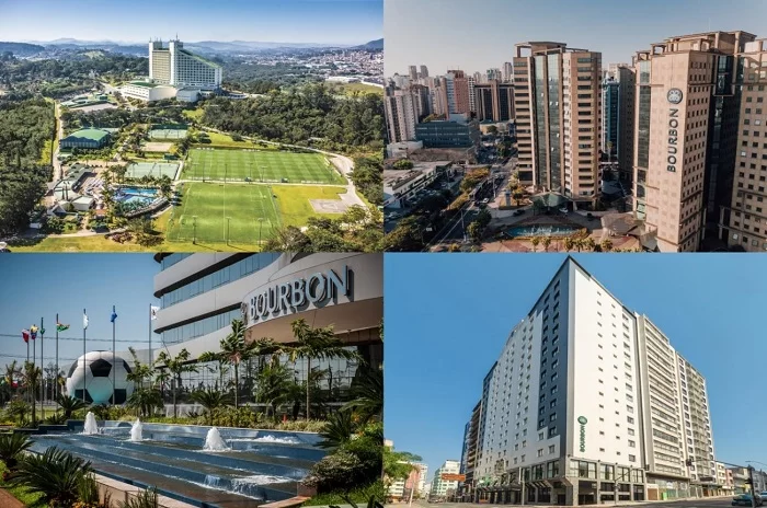 Mosaico com hotéis da Bourbon Hotéis e Resorts, que reestrutura organização no alto escalão