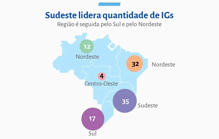 Gráfico Sudeste lidera quantidade das IGs por estado