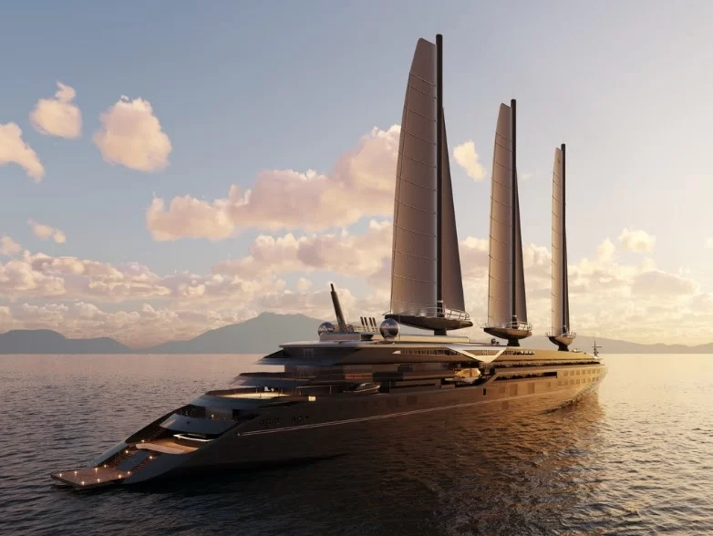 O veleiro Silenseas, navegando. Ele será o maior veleiro do mundo e sua construção foi anunciada pela Orient Express, do grupo Accor