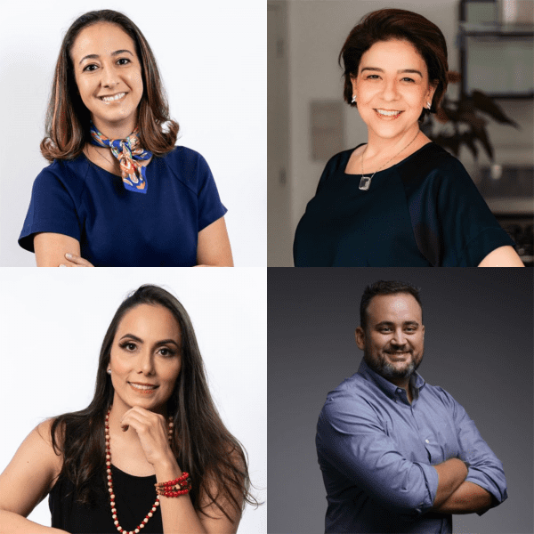 Maria Elisa Curcio (Diretora de Assuntos Corporativos); Tatiane Viana (Gerente de Regulatório e Assuntos Públicos), Ligia Sato (Gerente de Sustentabilidade) e Bruno Espinoza (Head de Comunicação Externa) (fotos: divulgação) latam