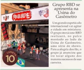 Show do RBD no Minimundo: Jornal do Minimundo também comunicou sobre o show
