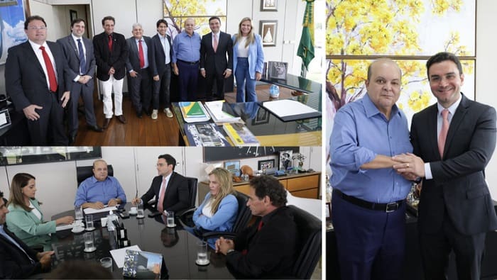 salao_nacional_do_turismo-tera_apoio_do_governo_do_df Salão Nacional do Turismo: colagem de 3 fotos que mostra a reunião do ministro do Turismo, Celso Sabino, com outras autoridades, e á esquerda, foto do governador do DF, Ibaneis Rocha, com Celso Sabino