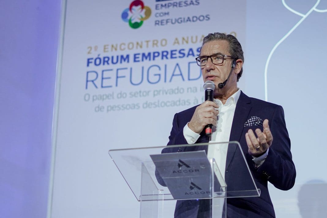 Thomas Dubaere, CEO da Accor Américas, durante o 2º Encontro Anual do Fórum Empresas com Refugiados, realizado pela ACNUR e Pacto Global da ONU no Brasil