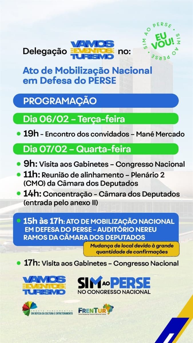 Sim ao PERSE: Turismo organiza ato para defender o Programa em Brasília