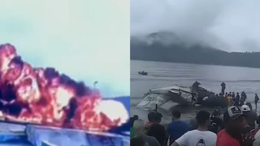 Um avião de pequeno porte atravessou a pista do Aeroporto de Ubatuba e caiu na praia do Cruzeiro na manhã desta quarta-feira (9) - Foto: reprodução redes sociais