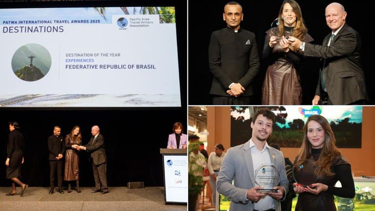 Premiações da PATWA ao Brasil foram entregues durante a ITB Berlin 2025, na Alemanha. Crédito: Divulgação MTur Premiações da PATWA ao Brasil foram entregues durante a ITB Berlin 2025, na Alemanha. Crédito: Divulgação MTur