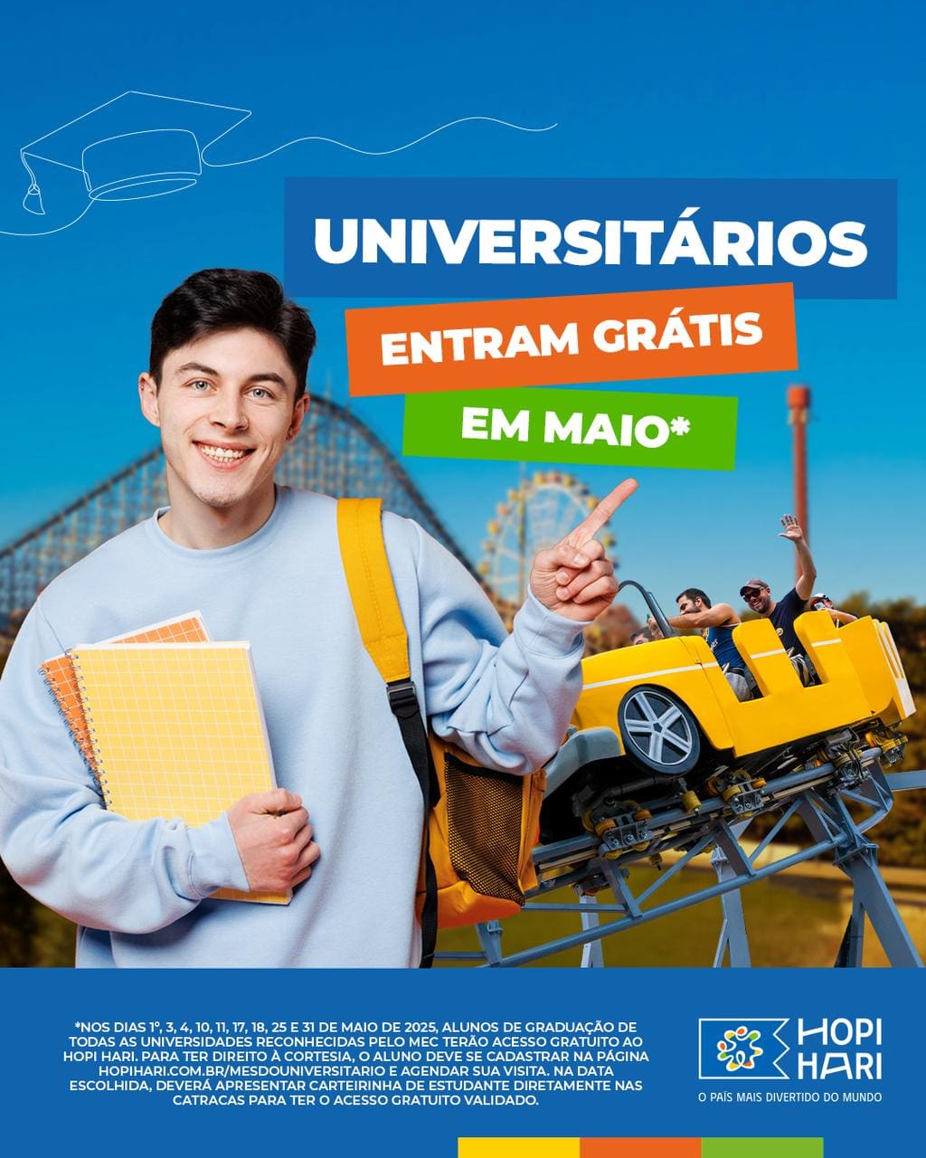 Universitários terão entrada gratuita no Hopi Hari em datas selecionadas de maio - crédito: divulgação Universitários terão entrada gratuita no Hopi Hari em datas selecionadas de maio - crédito: divulgação