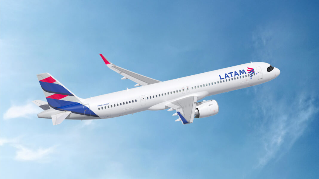 Airbus A321XLR que será incorporado à frota do Grupo LATAM a partir de 2027 e contará com cabine Premium Business com assentos totalmente reclináveis. - Crédito: divulgação LATAM