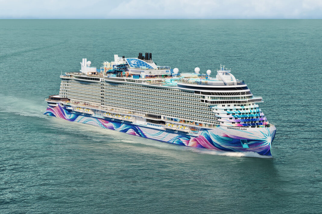 Imagem do Norwegian Aura, navio da Classe Prima que estreia em 2027. — crédito: divulgação