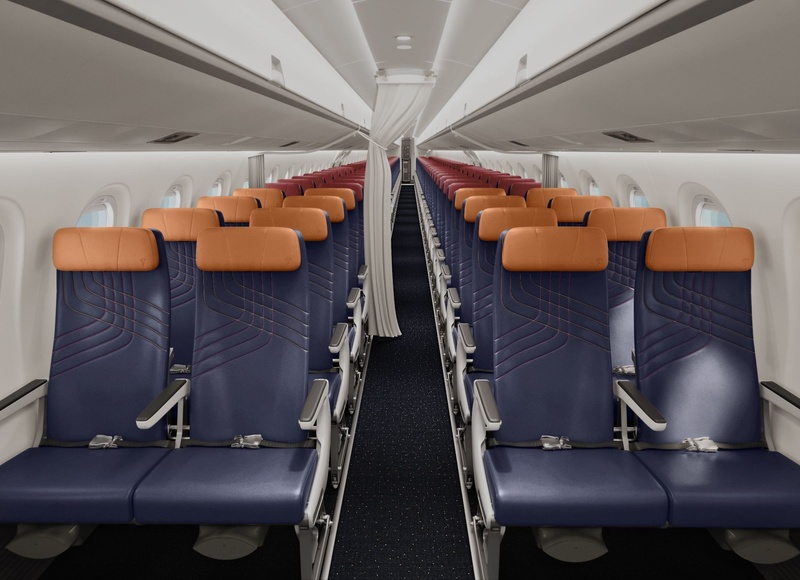 Cabine Premium Economy das aeronaves Embraer E2 da LATAM Airlines (Divulgação)