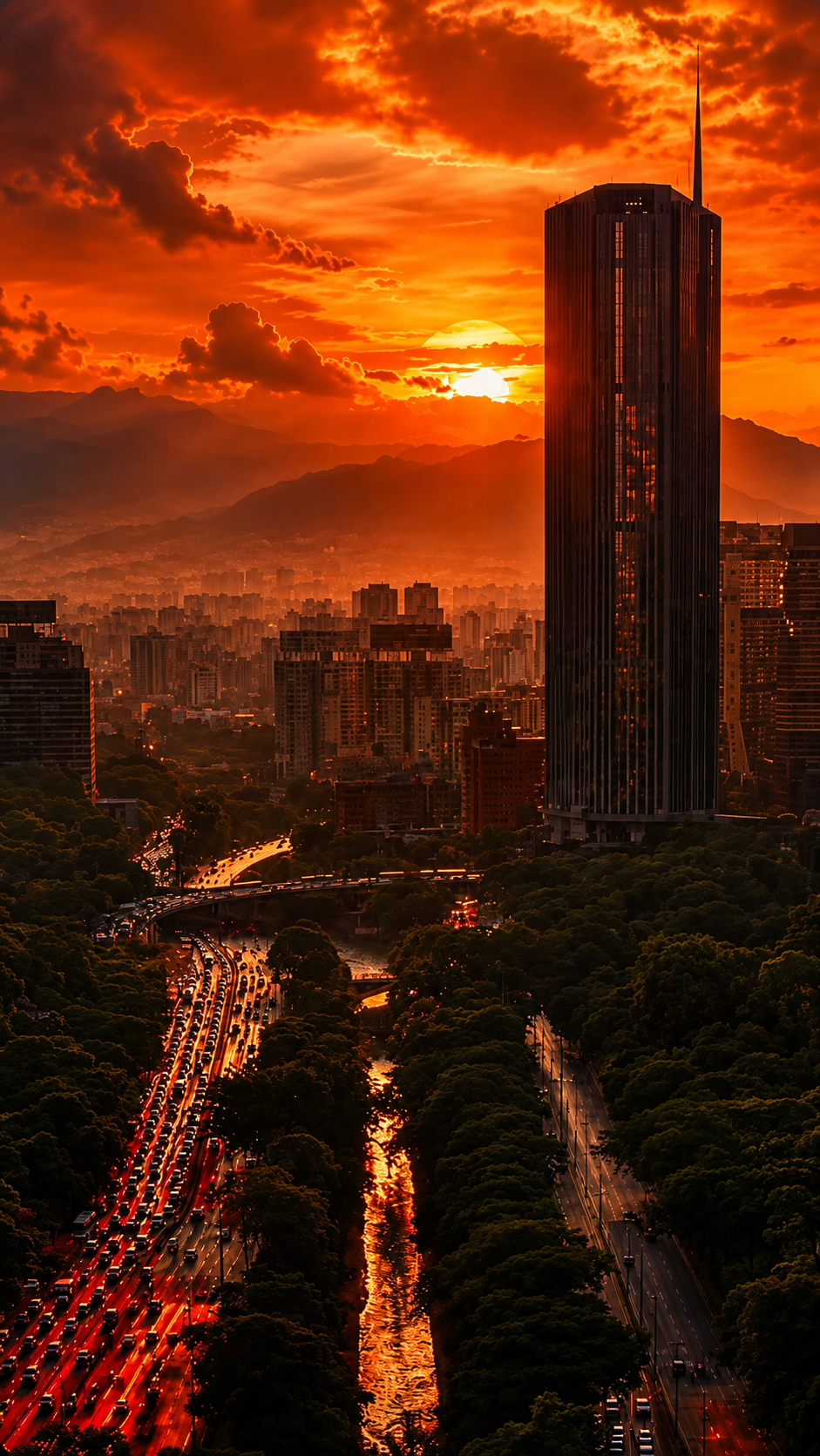 Caracas ao entardecer sob um céu vermelho intenso, imagem que dialoga com a sensação de medo e assombro vivida durante os terremotos na Venezuela - Crédito_ Ana Sofia RandonCaracas ao entardecer sob um céu vermelho intenso, imagem que dialoga com a sensação de medo e assombro vivida durante os terremotos na Venezuela - Crédito_ Ana Sofia Randon